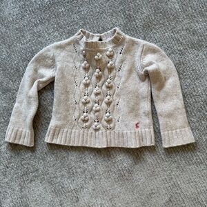Joules Girls 4Y Lambswool Cotton Knit‎ Sweater Beige Bobble Detail Jumper